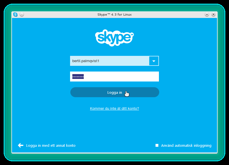 Nu visas Skype Logga in fönster.