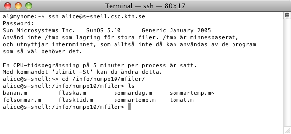 Fördjupning 7.5 Fjärrinloggning (ssh) För att komma åt CSCs system hemifrån, kan du använda någon form av fjärrinloggning. Det finns även verktyg för att flytta filer, antingen till eller från CSC.