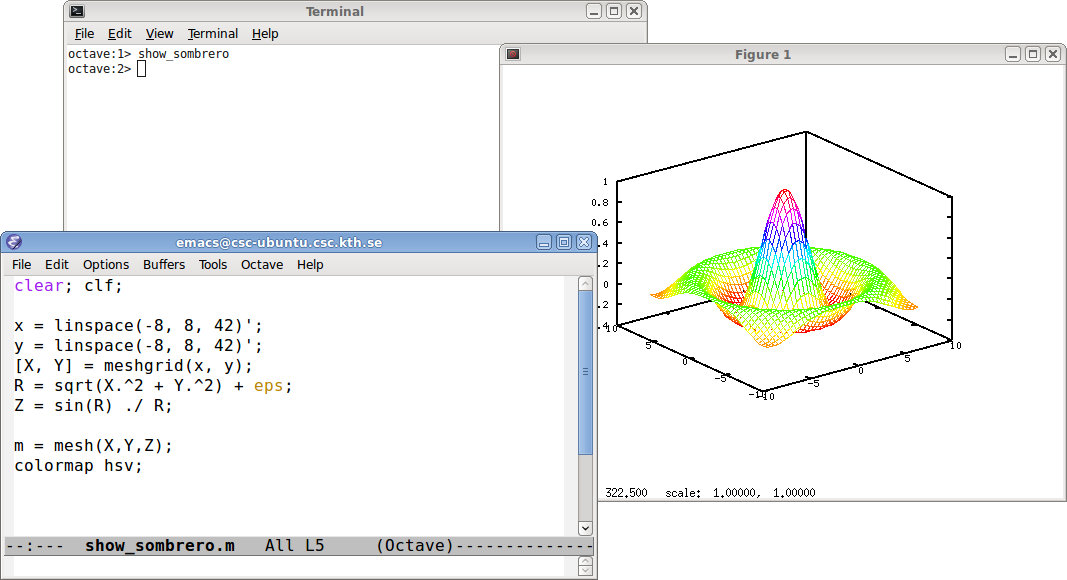 Programmering Du hittar (GNU) Octave under Applications Programming, men det går lika bra att köra det med kommandot octave i ett terminalfönster (genvägen under Applications kommer i annat fall att
