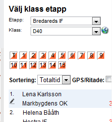 Utan GPS rita spår manuellt Har du inte använt GPS utan bara vill rita in så öppnar du tävlingen och letar rätt på din klass och ditt namn.