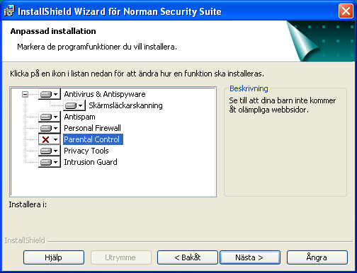 Installation Guider Parental Control -- Du måste välja den här produkten manuellt om du vill installera den.