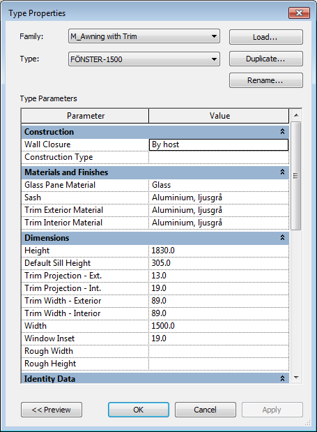 5.1.2 Funktioner i Revit Väggar När väggarna skapas i Revit kan korrekt uppbyggnad med material ställas in, detta för att de ska överensstämma med de tilldelade K-ritningarna.