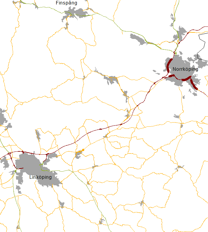 övriga statliga vägar) visar den totala marginalkostnaden, och ju tjockare linjer, desto högre kostnader.