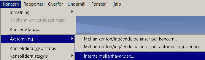 Page 11 of 25 Interna mellanhavanden - avstämningar i koncernen Avstämning av interna mellanhavanden kan köras för en hel koncern på samma sätt som beskrivits ovan för ett bolag.