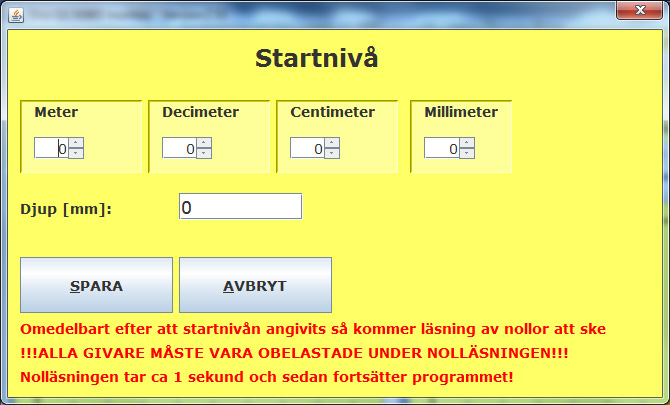 Om försöket börjar på markytan behöver du bara trycka på SPARA annars anger du djupet genom att rulla på hjulen för Meter, Decimeter och Centimeter.