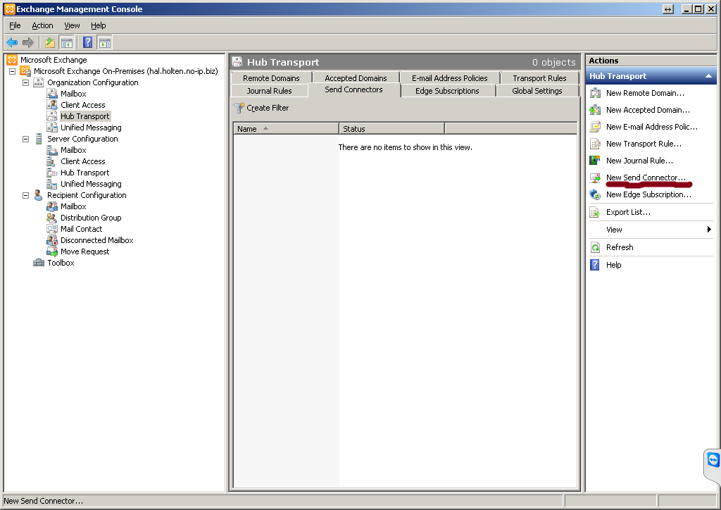 3.3.1 Send Connector I Exchange-versioner som är äldre än 21 så går det att skicka e-post till externa e-postserverar direkt efter installation.