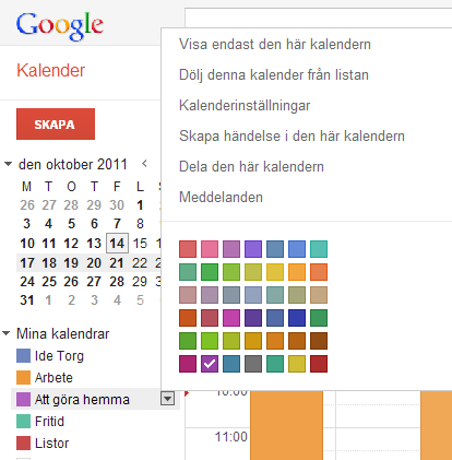 3 Skapa händelser med olika färg Som standard får du två kalendrar, en som har samma namn som din e-postadress och en för listor där du kan skriva in saker du ska komma ihåg.
