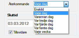 Lägga till, redigera och ta bort larm Du kan lägga till larm genom att dra markören till önskad tid och klicka på vänster musknapp i rutfältet i dag- eller veckovyn.