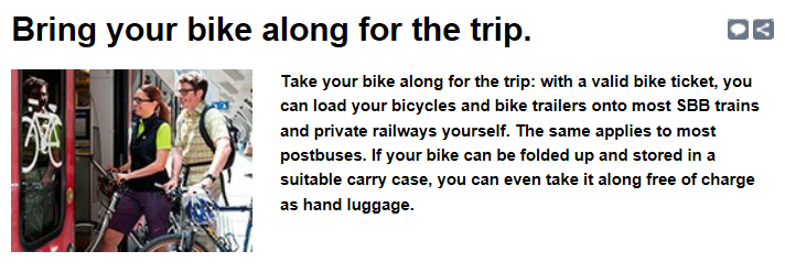 I Sveits er det også godt tilrettelagt for sykkel på tog og