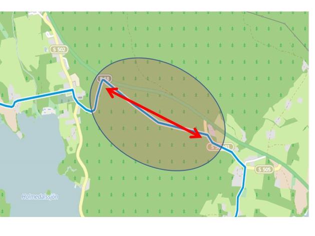 Nord for Holmedalssjöen kommer man nesten opp til E18. Det er en missing link i den offentlige infrastrukturen på 700 meter mellom S503 og S505.