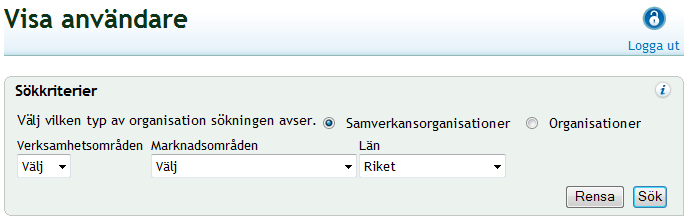 På sidan Visa användare kan du se 1. vilken eller vilka användare som har uppdrag i en viss samverkansorganisation och vilket uppdraget är (samverkansorganisation) 2.