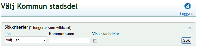 4.5.1 Lägg till/ta bort Kommun, Stadsdel 1. Klicka på Lägg till/ta bort för att ändra uppgifterna. Sidan Välj Kommun stadsdel öppnas i ett nytt fönster.