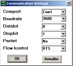 5.1 Portinställningar Från alternativet Port Settings under meny communication ges möjligheten att ändra kommunikationsparametrar.