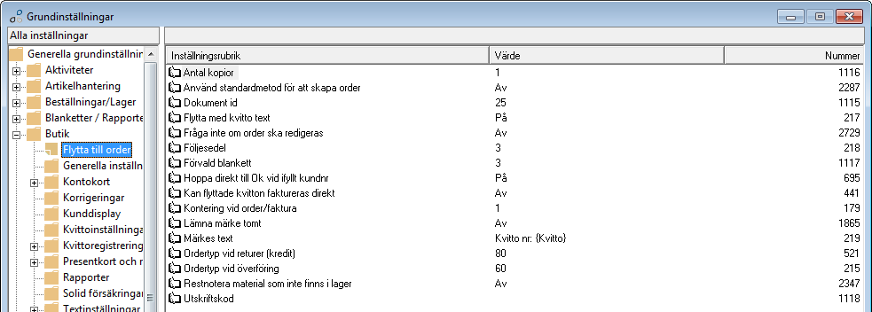 Grundinställningar I grundinställningarna anger du de grundvärden sm skall gälla för butikssystemet sm helhet.