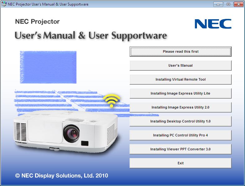 8. Supportprogram för användare Projicera din dators skärmbild från projektorn över ett nätverk (Image Express Utility Lite) Om du använder Image Express Utility Lite kan du sända datorns skärmbild