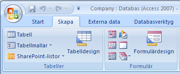 Stäng designfönstret och spara tabellen med namnet Employee. För att skapa en ny tabell används verktygsknappen Tabelldesign under Skapa-filken.