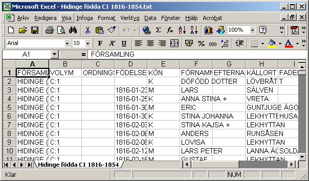 Steg 3. Här kan man bestämma formatering på de olika kolumnerna, eller välja att inte importera vissa kolumner.