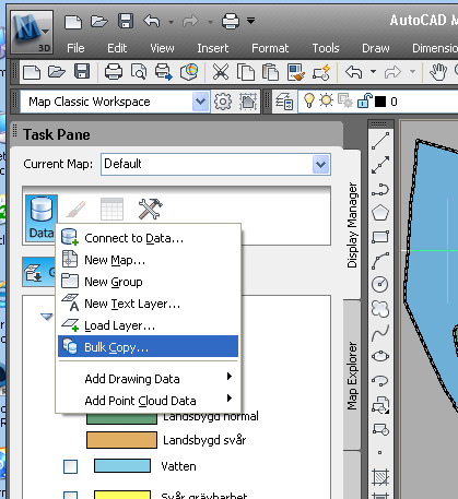 Nu ska ytorna (geometrin) samt den nya egenskapen Yttyp kopieras över från kopplingarna City, Tätort, Svår Grävbarhet och Vatten till ExAnte_Ytor med Bulk Copy.