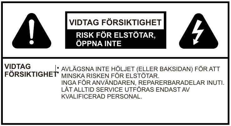 Innehåll Säkerhetsföreskrifter... 1 Miljöinformation... 3 Inkluderade tillbehör... 3 TV-funktioner... 3 Titta på TV... 4 TV:ns kontrollknappar och drift... 4 Fjärrkontrollen TV.