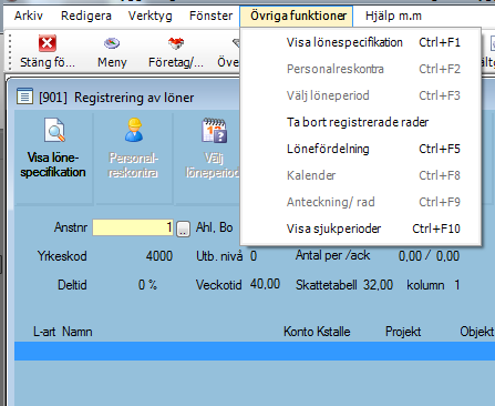 nvändarhandledning vser: Utbildningsdokument 9.00 9[86] Visa lönespecifikation. Löneartsöverföringar görs och skatt beräknas för aktuell anställd och en detaljerad lönespecifikation visas på skärmen.