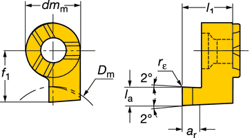 orout M skär Axiell spårsvarvning orout M - Skär AVSTKNN O SPÅRSVARVNN M-09FA A-svängd M-09F -svängd A-svängd -svängd Toleranser, (tum): l a= +0.05/-0 (+.002/-0) r ε= ±0.02 (±.0008) l 1= ±0.02 (±.0008) entrumhöjd: +0.