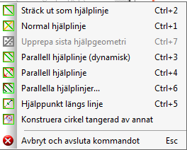 Hjälpgeometri Markera punkt som du vill utgå från genom att hålla ned <shift>-tangenten och vänstermusklicka där det finns punktinformation i grafiken Markera linje som du vill utgå från genom att