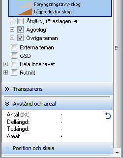 Klicka på panelen Avstånd och areal för att aktivera funktionen. Du kan även klicka på knappen Mät avstånd i kartverktygspanelen. Klicka i kartvyn för att skapa brytpunkter.