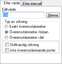 Beroende på vilket fältnamn du väljer kommer rutan/rutorna där du anger dina urvalskriterier att se olika ut.