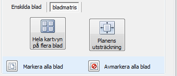 Klicka på knappen Placera nytt blad. För varje tryck på knappen placeras ett nytt blad ut i kartvyn som du fritt kan positionera.