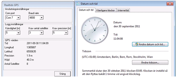 Ställ sedan in klockan på din dator så den går lika som gps tiden.