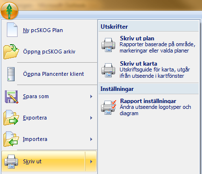 Importera plan Om man har installerat och aktiverat pcskog Fält så finns det ett menyalternativ för att importera en plan från en mobil enhet med pcskog Fält (Kräver licens för pcskog Fält) Import