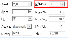 3=B Ordinärt löv, Björk, Asp, Al 4=F Bok 5=E Ek, övrigt ädellöv 6=C Contorta H50 H100 H100 H50 Ståndortsindex matas in i tre positioner med bokstavsbeteckning i första positionen och siffror i andra