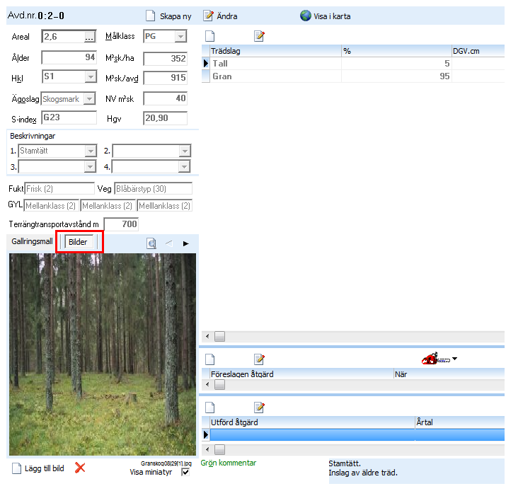 För att lättare få en visuell bild av beståndet i avdelningsdatat, kan du själv ta en bild på aktuell skog och lägga in