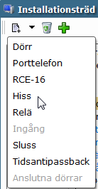 Installationsträdet med RCE-16 kort Hiss (tillval) Har man tillvalet Hiss installerat har man utöver Arx standardfunktioner även möjlighet att lägga till hissar i Installationsträdet (och våningar i