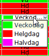 Ändra information om en dagtyp Du kan när som helst ändra information som är knuten till en dagtyp. 1. Markera den dagtyp du vill ändra i området för Dagtyper i kalenderfönstret. 2.