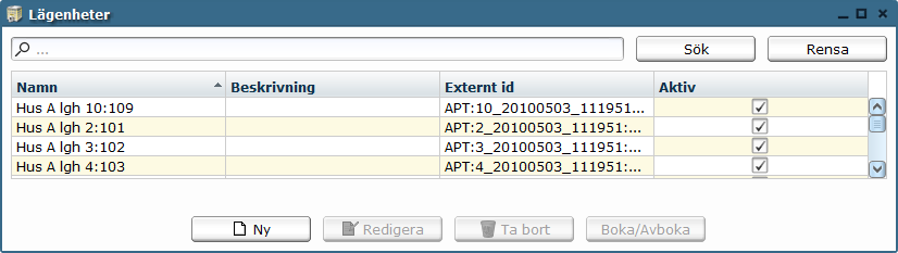 Lägenheter (tillval) Om lägenheter Funktionen Lägenheter används för att hantera information och behörigheter för de lägenheter som finns i en installation.