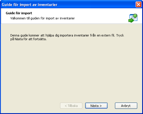 11 Importera inventarier 11 Importera inventarier Programmet har en mycket användbar och effektiv importfunktion. Importfunktionen är effektiv för att förse databasen med inventarier bl.