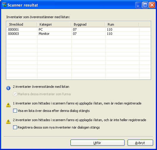 21 Inventering Det inskannade resultatet visas i