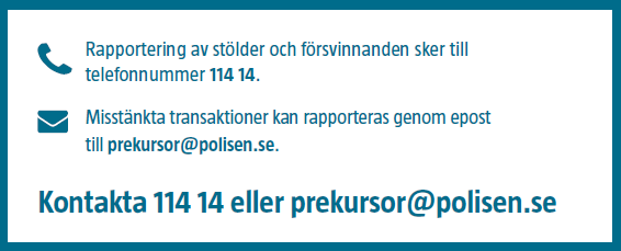 Sprängämnesprekursorer (L. van Dam, MSB) 16 april 2015 Rapportering till polisen Läs mer om saken På www.msb.
