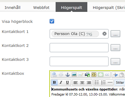 Redigera text och länka i CMS7.5, på sunne.se Sida 11 av 18 Arbeta med länkar och dokument i högerspalten I princip ska alla länkar alltid göras i högerspalten.