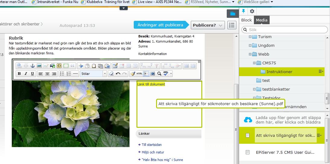 Redigera text och länka i CMS7.5, på sunne.se Sida 16 av 18 Skriv inte bara: Blankett eller Ansökningsblankett.