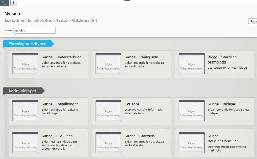 Redigera text och länka i CMS7.5, på sunne.se Sida 6 av 18 Välja sidtyp för din nya sida Den vanligaste sidtypen är Sunne Vanlig sida, den finns oftast i den övre raden under Föreslagna sidtyper.