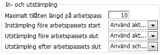 Tillåten tidsförskjutning anger med hur många minuter man tillåter att en tidrapport kan registreras framåt i tiden. Exempel: En tidrapport registreras kl 16.30.