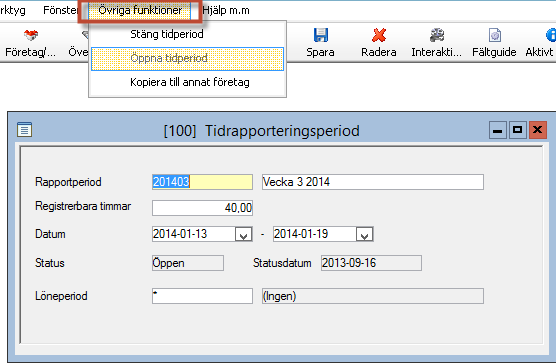 Registrera tidrapporteringsperiod Tidredovisning Dagliga rutiner Tidrapporteringsperiod Här lägger man upp vilka rapporteringsperioder som de anställda ska kunna tidsredovisa på.