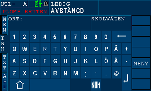 Alfanumerisk inmatning Postnamn Inmatningsfält Övergång till numeriskt tangentbord Enterknapp Övergång till alfanumerisk inmatning kan bara ske då posttypen är av alfanumerisk typ.