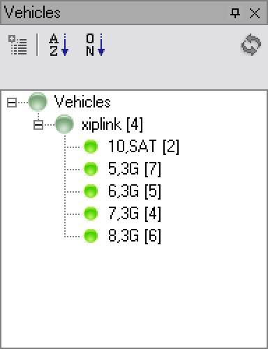 6.6 VehicleView Figur 6-9: VechileView VehicleView är startpunkten i användargränssnittet. I VehicleView visas alla anslutna IMSR:er i form av noder i en trädvy. En nod representerar en specifik IMSR.