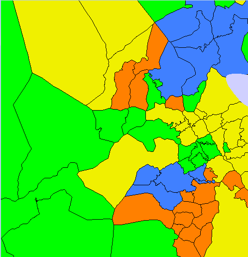 För att se hur det grafiskt blir tittar vi på samma område som tidigare och jämför. Till vänster ser vi den ursprungliga analysen och till höger den senare med utjämnade värden.