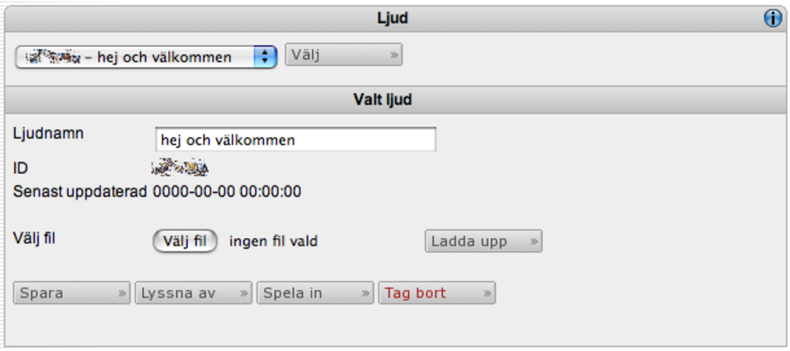 Home manual Kapitel 4 4.6 Ljudhantering Detta använder du dig av för att spela in ljud-filer till hänvisningssystem och till kösystem. För att tala in ett nytt ljud gör följande: 1.