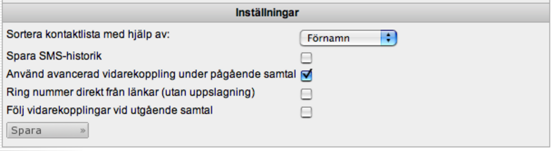 Home manual Kapitel 7 Figur 41: Mobile extension Figur 42: Inställningar Inställningarna reglerar följande: Sortera kontaktlista med hjälp av Sortering av din kontaktlista sker antingen efter