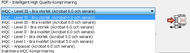 Readiris TM 14 - Användarhandbok Så här genererar du komprimerade PDF-dokument: Klicka på knappen Format i gruppen Utformat. Välj önskad PDF-typ i listan.